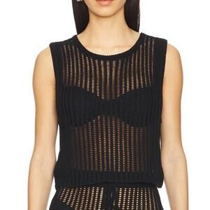 L*Space Sander Top Black Open Crochet Knit Revolve Sleeveless Tank M Boho